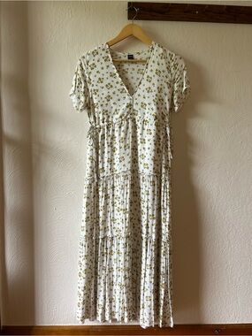 SHEIN Cream Maxi Dress with Olive Floral Print